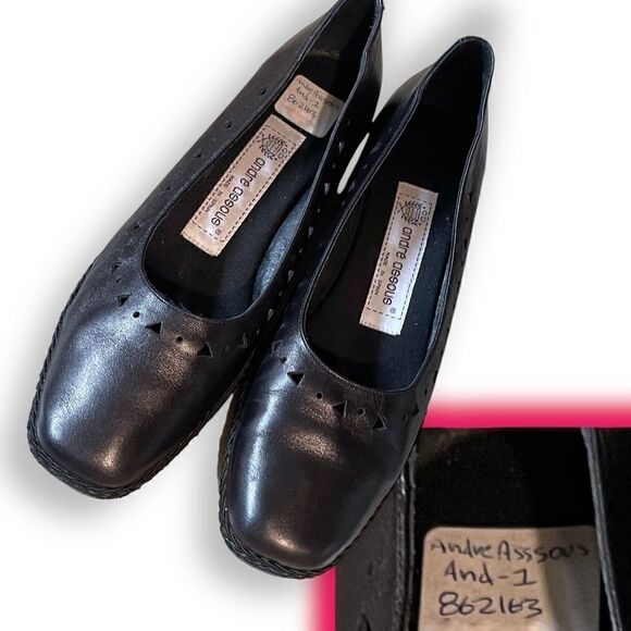 Andre Assous Spain Geometric Perforated Braided Trim Low Wedge Leather Shoes - Picture 13 of 16